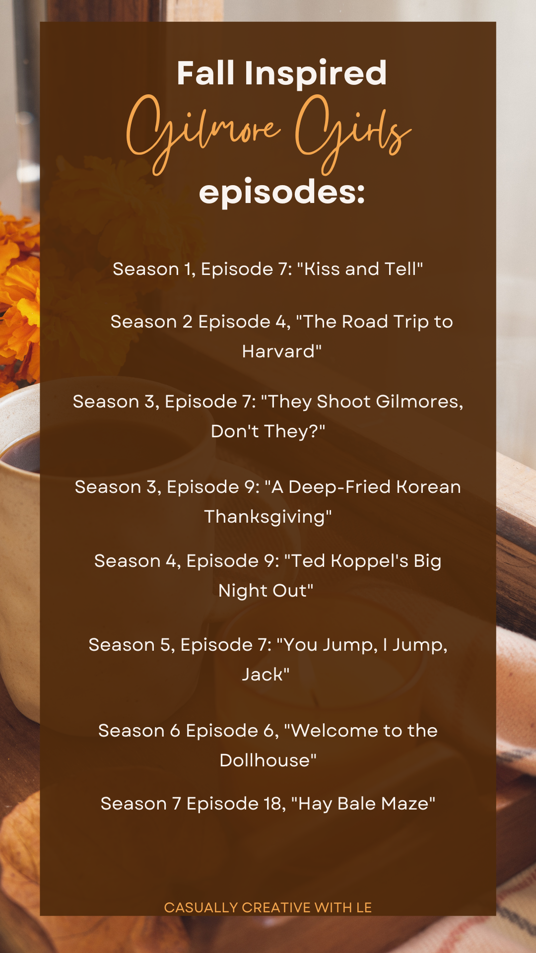 a list of fall episodes of the gilmore girls tv show.